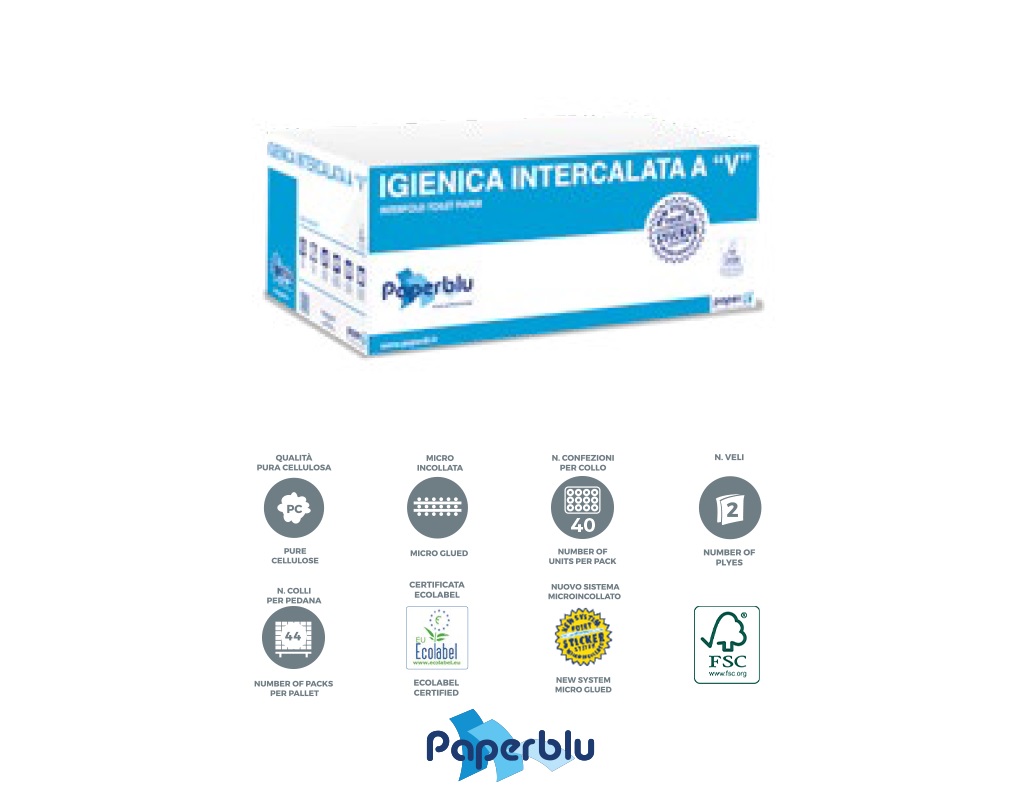 IGIENICA INTERFOGLIATA A "V" 2 VELI PURA CELL. CRT DA 9000 PZ.