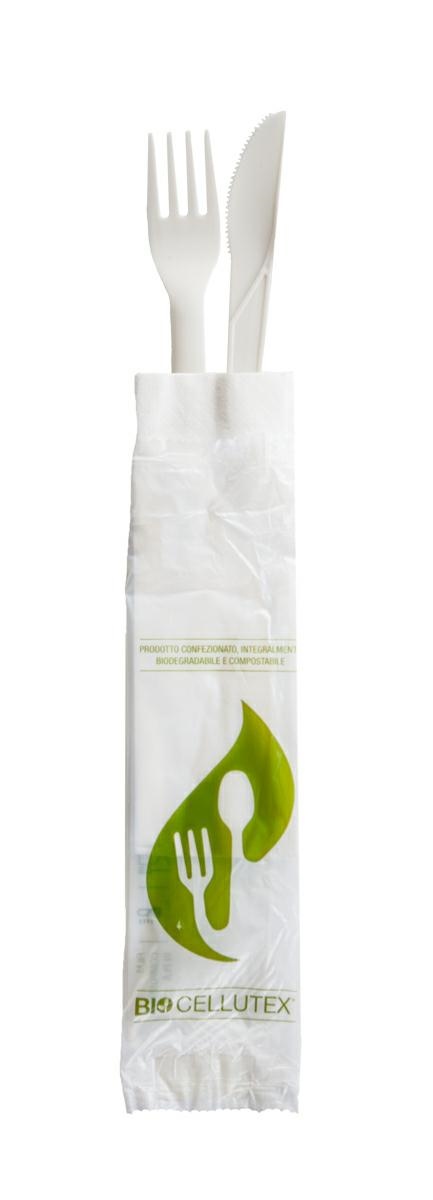 SET BIS POSATE BIO E COMPOST. Colt.+Forch. CPLA + TOV 33x33 BIANCO 2 V CRT. 500 PZ