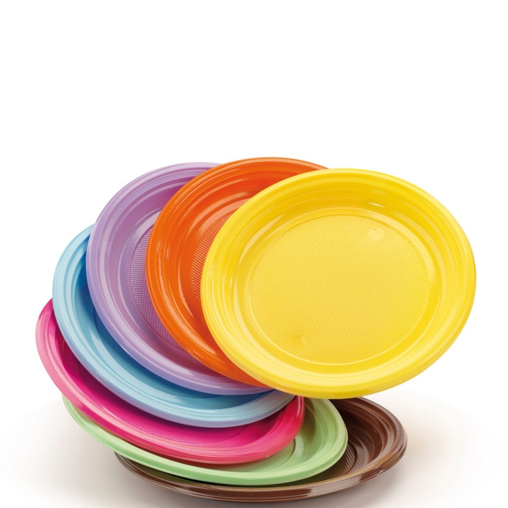 PIATTI PIANI IN PLASTICA COLORATI USA E GETTA, CONF. 25PZ X 20