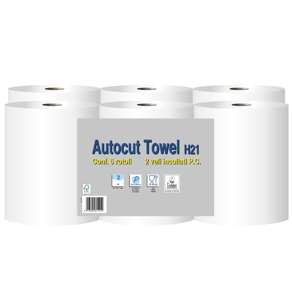 ASCIUGAMANI A ROTOLO AUTOCUT H21 m 130 PURA CELL. 2 V. CONF. 6 ROTOLI